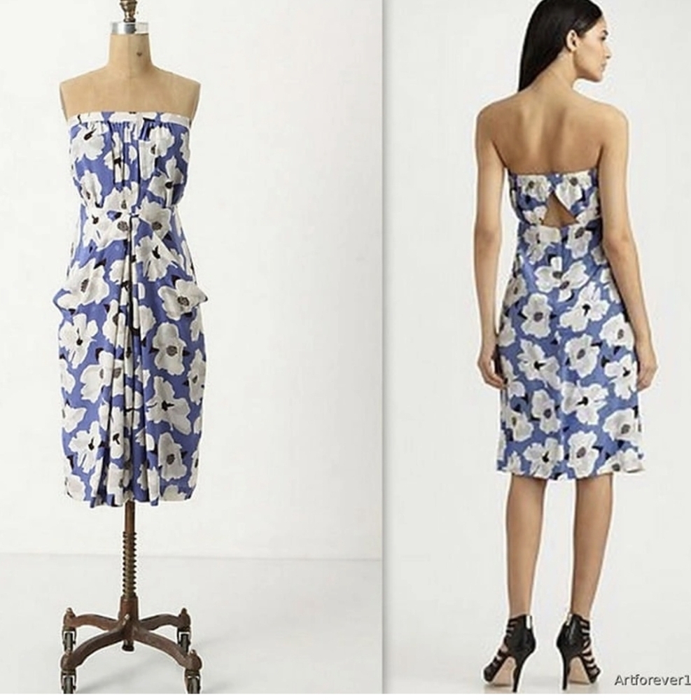Leifsdottir Vokko Floral Silk Strapless Dress Size 2